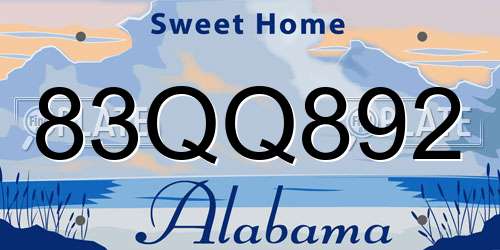 83QQ892 Alabama License Plate