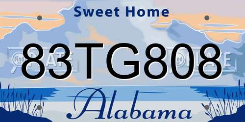 83TG808 Alabama License Plate