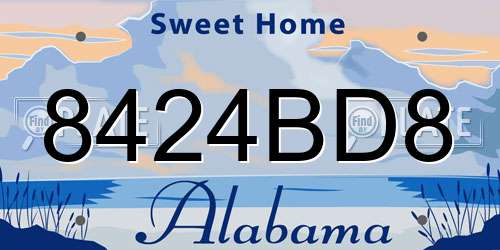 8424BD8 Alabama License Plate