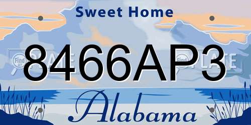 8466AP3 Alabama License Plate