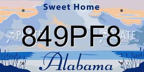 849PF8 Alabama License Plate