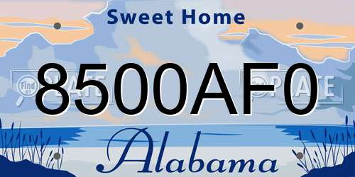 8500AF0 Alabama License Plate