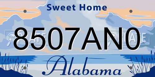8507AN0 Alabama License Plate