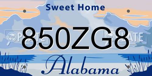 850ZG8 Alabama License Plate