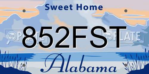 852FST Alabama License Plate