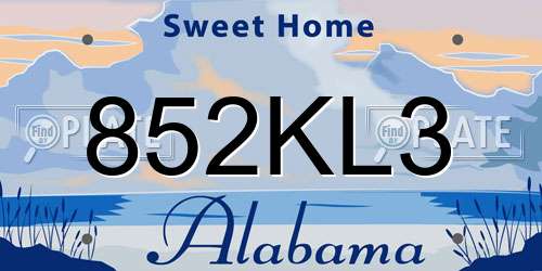 852KL3 Alabama License Plate
