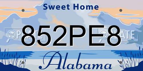 852PE8 Alabama License Plate