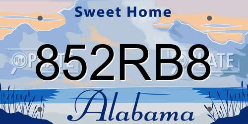 852RB8 Alabama License Plate