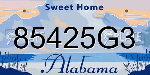 85425G3 Alabama License Plate
