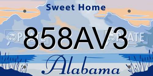 858AV3 Alabama License Plate