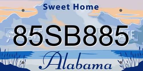85SB885 Alabama License Plate