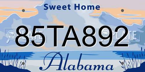 85TA892 Alabama License Plate