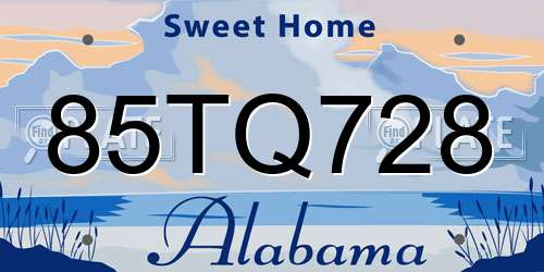85TQ728 Alabama License Plate