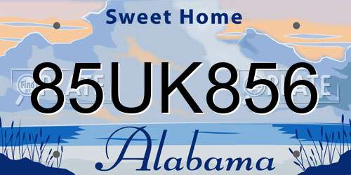 85UK856 Alabama License Plate