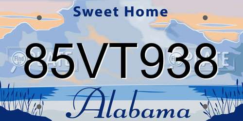 85VT938 Alabama License Plate