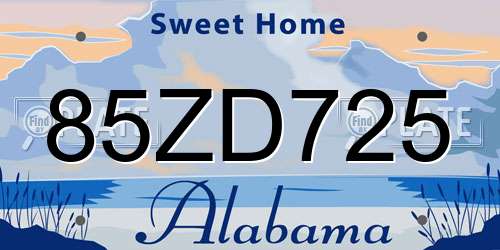 85ZD725 Alabama License Plate