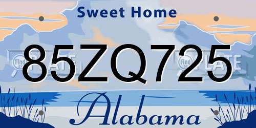 85ZQ725 Alabama License Plate