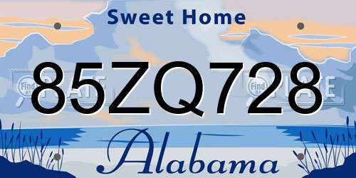 85ZQ728 Alabama License Plate