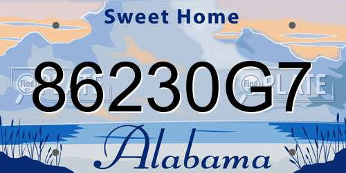86230G7 Alabama License Plate