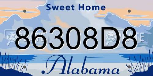 86308D8 Alabama License Plate