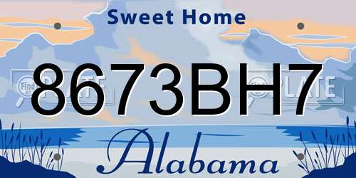8673BH7 Alabama License Plate