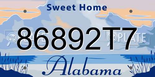 86892T7 Alabama License Plate