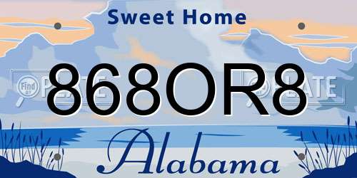 868OR8 Alabama License Plate