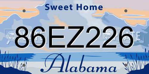 86EZ226 Alabama License Plate