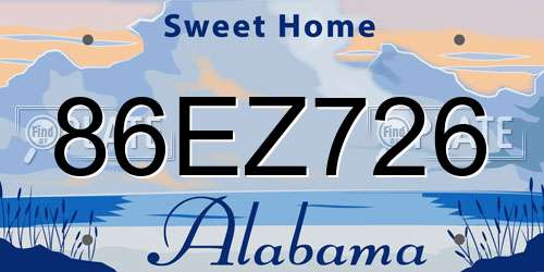 86EZ726 Alabama License Plate