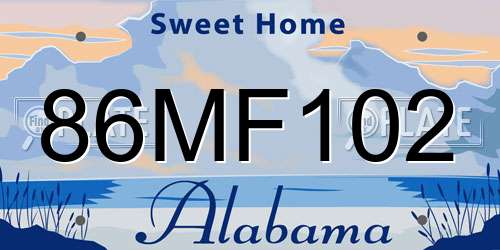 86MF102 Alabama License Plate