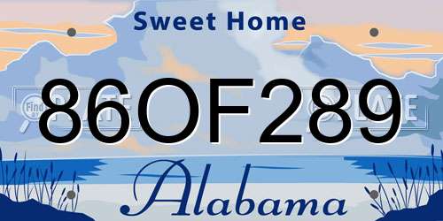 86OF289 Alabama License Plate