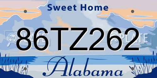 86TZ262 Alabama License Plate