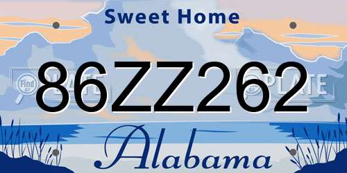 86ZZ262 Alabama License Plate