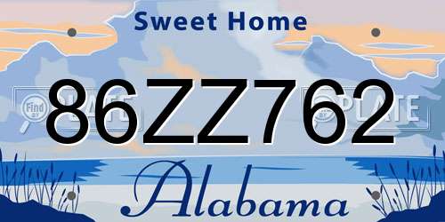 86ZZ762 Alabama License Plate