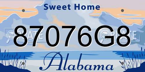 87076G8 Alabama License Plate