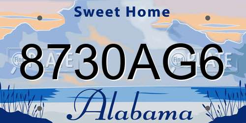 8730AG6 Alabama License Plate