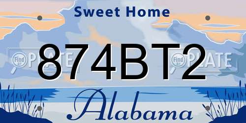 874BT2 Alabama License Plate
