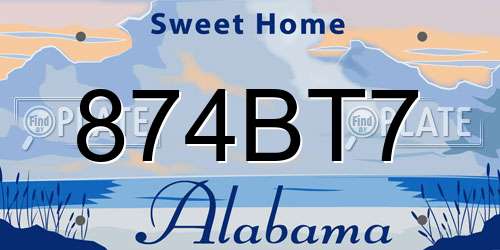 874BT7 Alabama License Plate