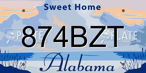 874BZT Alabama License Plate