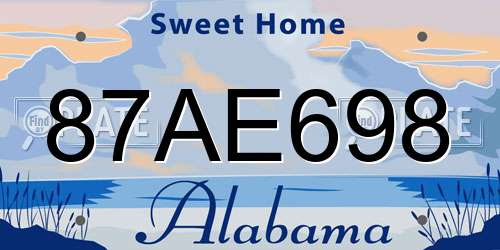 87AE698 Alabama License Plate