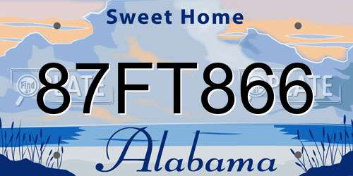 87FT866 Alabama License Plate