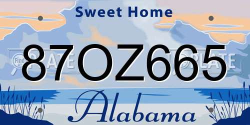 87OZ665 Alabama License Plate