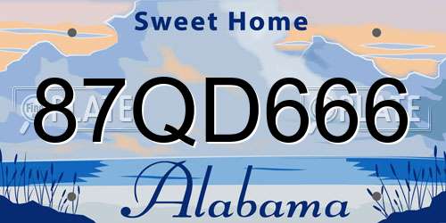 87QD666 Alabama License Plate
