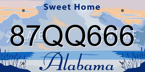 87QQ666 Alabama License Plate