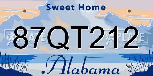 87QT212 Alabama License Plate