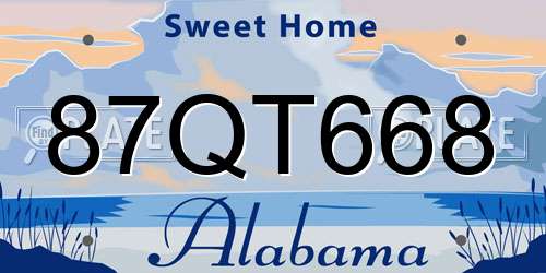 87QT668 Alabama License Plate