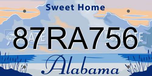 87RA756 Alabama License Plate