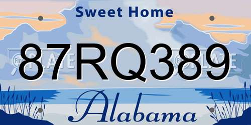 87RQ389 Alabama License Plate
