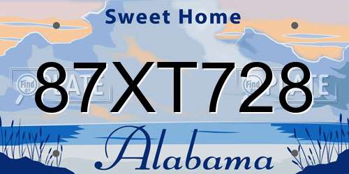 87XT728 Alabama License Plate