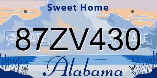 87ZV430 Alabama License Plate